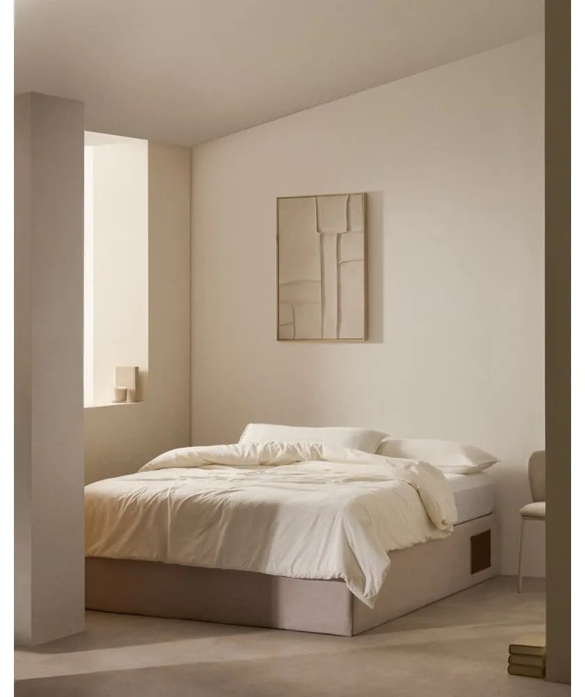 Béžová čalúnená dvojlôžková posteľ s úložným priestorom 160x200 cm Matters – Kave Home