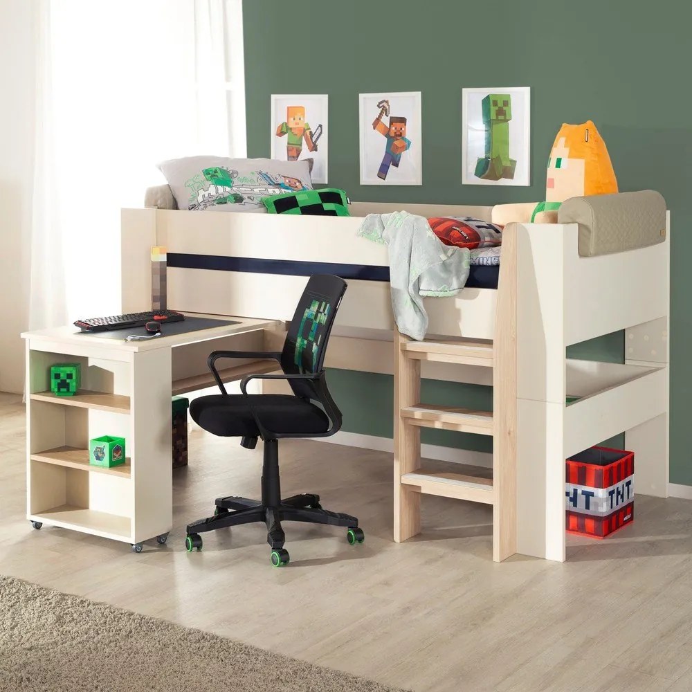 Béžová vyvýšená detská posteľ s úložným priestorom bez roštu 90x200 cm Studio – Roba