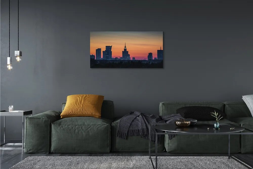 Obraz na plátne Sunset panorama Varšavy 125x50 cm
