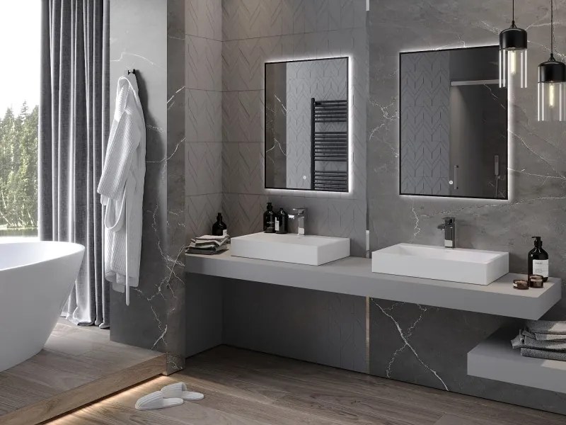 Mexen Erma osvetlené kúpeľňové zrkadlo 60 x 80 cm, LED 6000K, proti pare, čierny rám - 9814-060-080-611-70