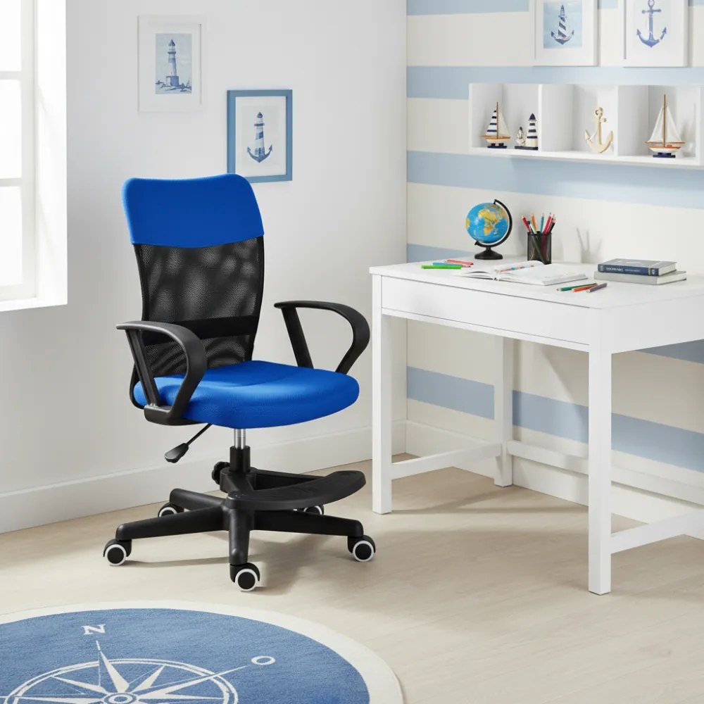 Detská stolička Neoseat MONKEY s podnožou — látka, čierna / tmavo modrá