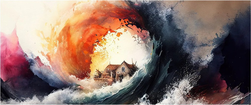 Obraz - Vo víre povodne, akvarel (120x50 cm)