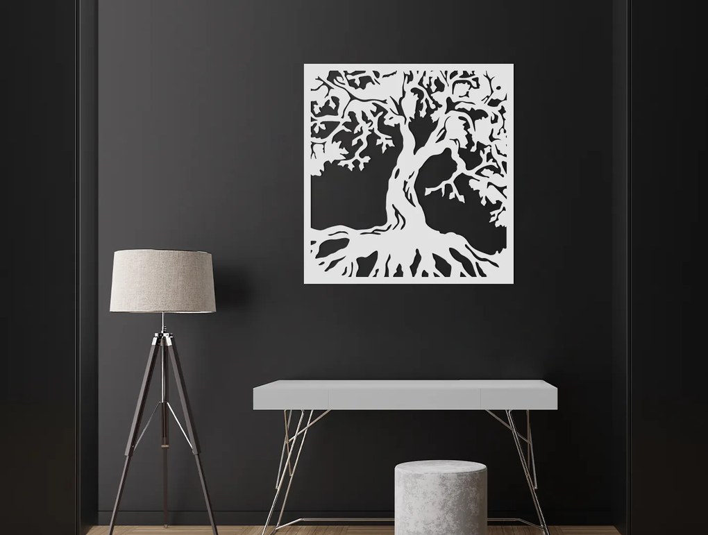 drevko Drevený obraz Strom s koreňmi Rozmer obrazu: 34 x 32,5 cm, Farba dekorácie: Čierna