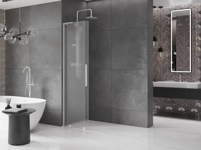 Mexen Velar L, posuvná sprchová zástena Walk-in 90 x 200 cm, 8mm sklo námraza, brúsená oceľ, 871-090-003-33-97