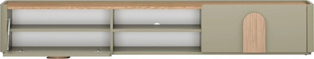 TV stolík Amilio 220 cm so zásuvkou - eukalyptus / dub baltic dune / úchytky dub prírodný