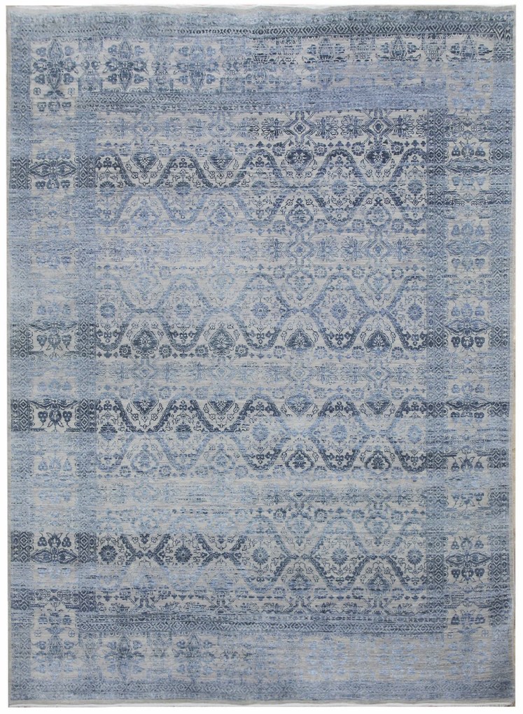 Diamond Carpets India, Ručne viazaný kusový koberec Diamond DC-HALI B Silver / blue, 160x230, modrá, chodba / predsieň