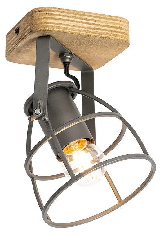 Priemyselný reflektor tmavosivý s dreveným nastaviteľným - Arthur