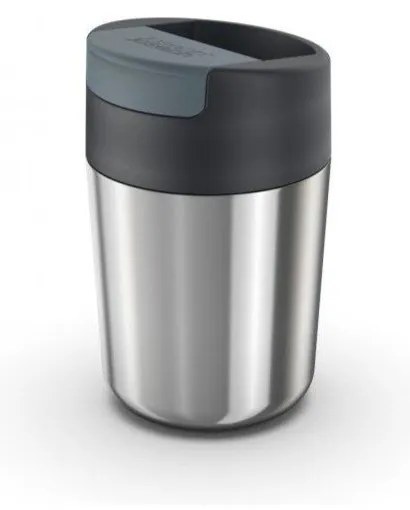 Cestovný hrnček v tmavomodro-lesklo striebornej farbe 340 ml Sipp – Joseph Joseph