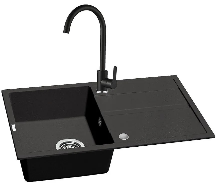 Granitový drez Pico 760x440 čierny + batéria