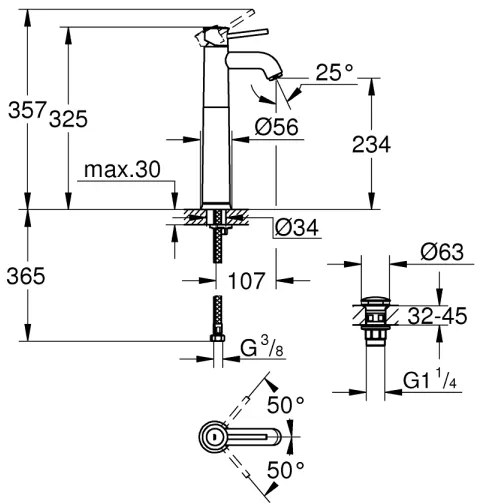 GROHE 23784000 - Umývadlová batéria START CLASSIC 357 mm lesklý chróm