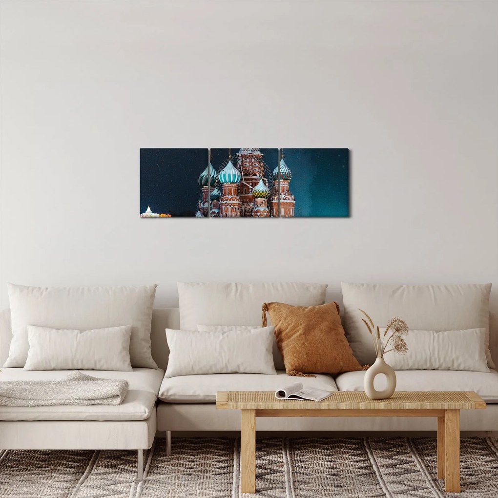 Obraz stavby v Rusku (s hodinami) (90x30 cm)