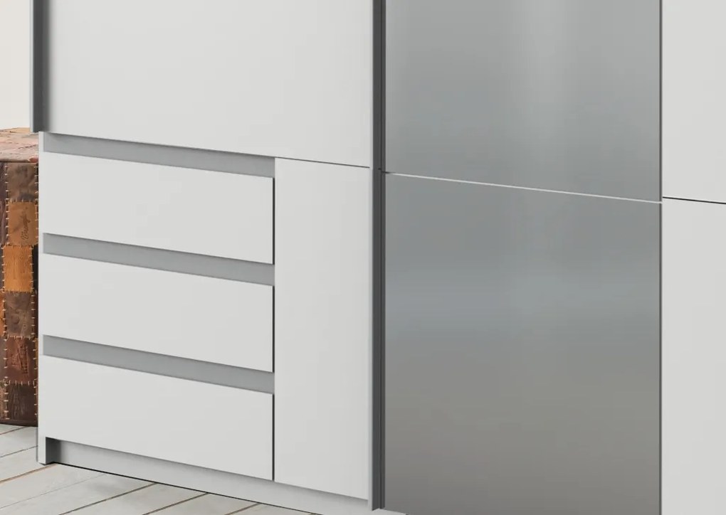 Šatníková skriňa so zrkadlom Emden, 135 cm, biela