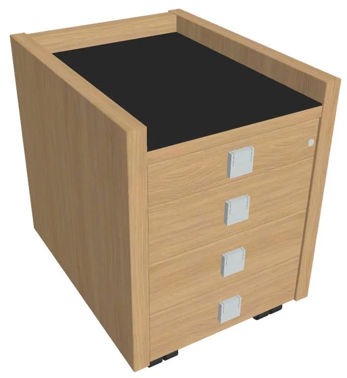 Mobilný kontajner Verno 47 x 60 cm so sklom, 4 zásuvky, dub svetlý / čierna