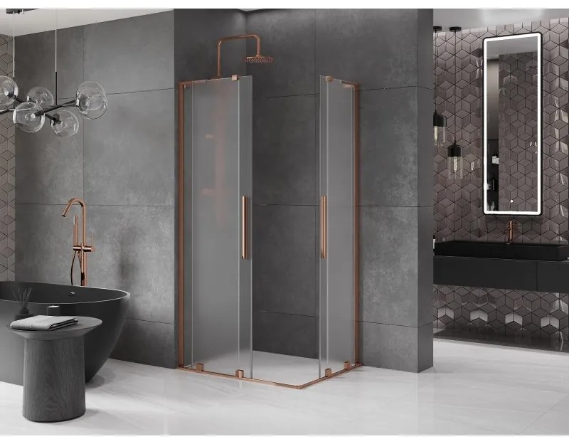 Mexen Velar L Duo, sprchový kút s posuvnými dverami 100 x 90 cm, 8mm sklo námraza, ružové zlato, 871-100-090-02-33-60