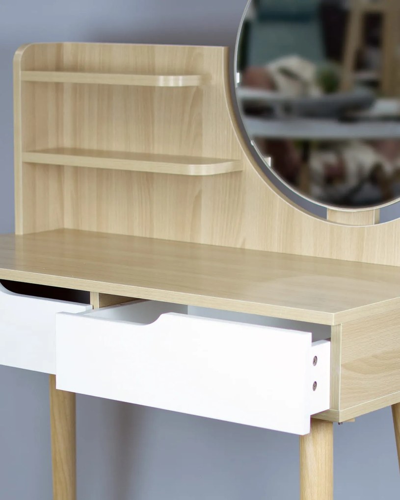 Dekorstudio Toaletný stolík so zrkadlom - SCANDI biely+svetlý buk