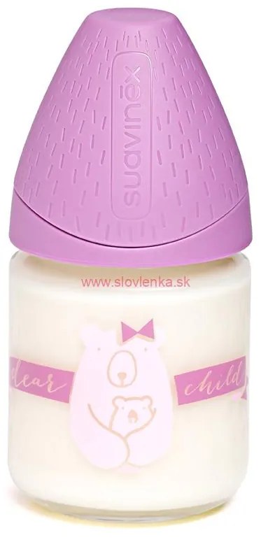 SUAVINEX - MFL fľaša sklo 120 ml - fialová/macko