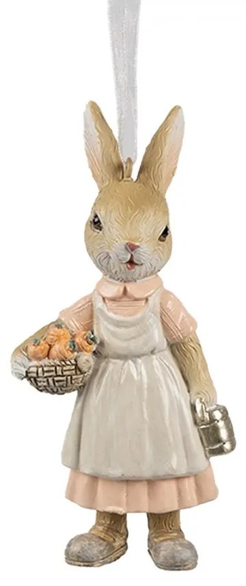 Béžová závesná dekorácia králiček s košíčkom mrkvičiek - 6*3*12 cm