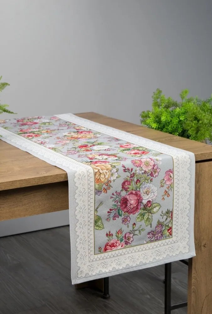 Sivý gobelínový obrus s romantickým tkaným vzorom kvetín Šírka: 100 cm | Dĺžka: 100 cm
