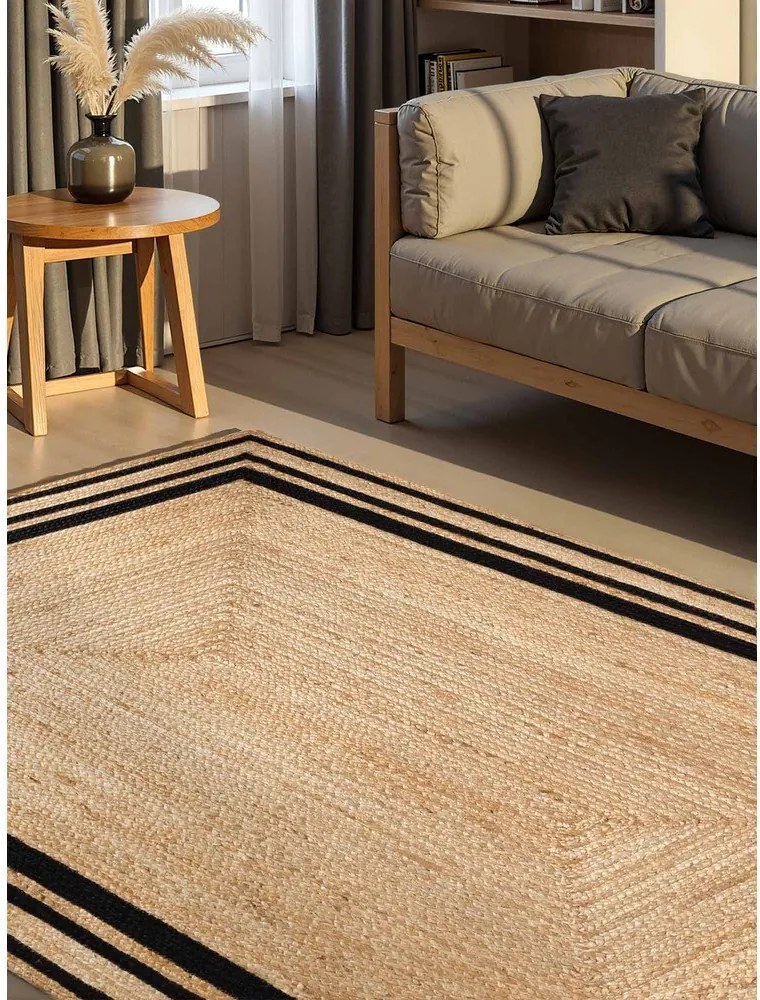 Čierny/v prírodnej farbe obojstranný/ručne tkaný jutový koberec 120x170 cm Jutta – Hanse Home