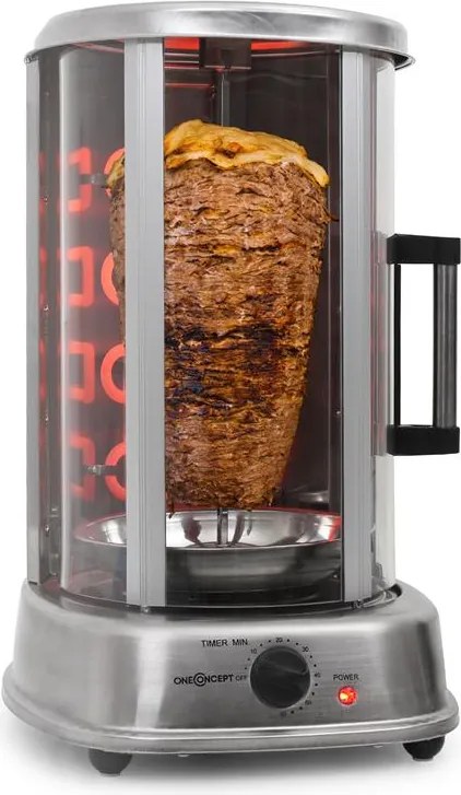 OneConcept Kebap Master Pro, vertikálny gril, 1500 W, strieborný