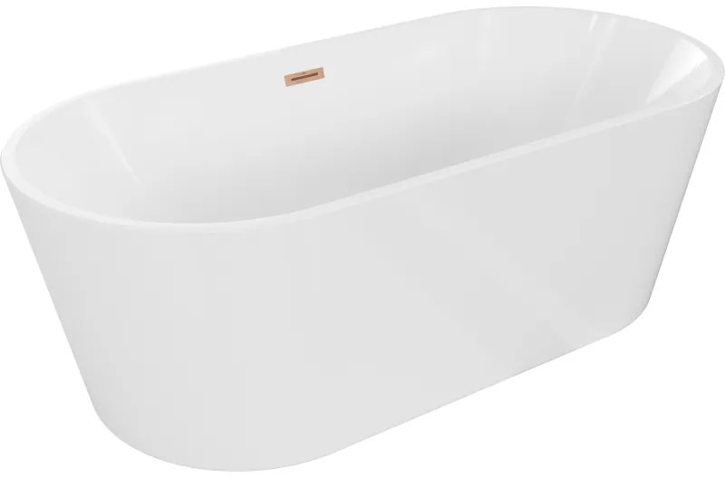 Mexen Luna, voľne stojaca vaňa 180 x 80 cm, biela, medený prepad, 52031808000-65