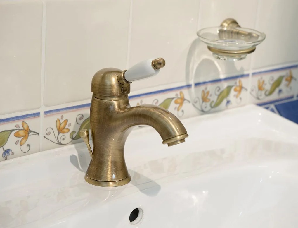 Sapho Sapho, KIRKÉ WHITE nástenná batéria, biela páčka, bronz, KI15BB
