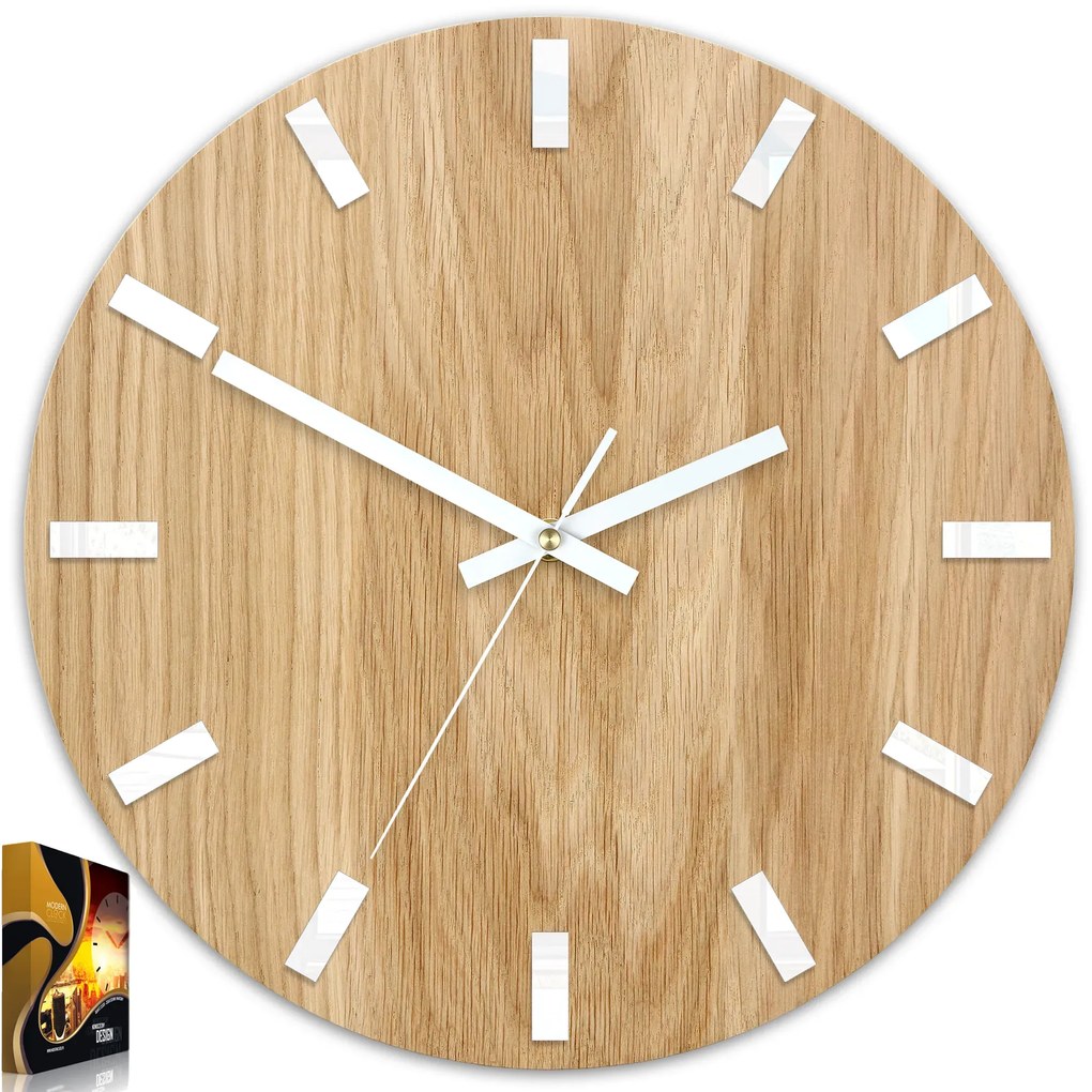 Nástenné hodiny Simple Oak hnedo-biele