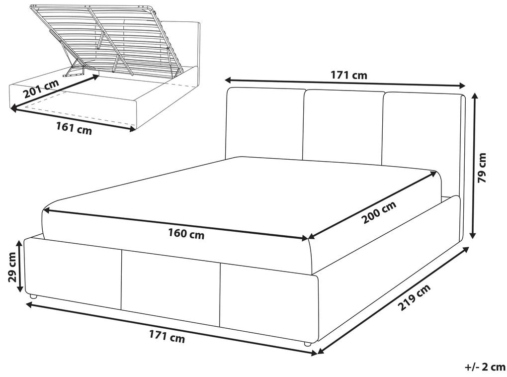 Zamatová posteľ s úložným priestorom 160 x 200 cm svetlosivá BOUSSE Beliani