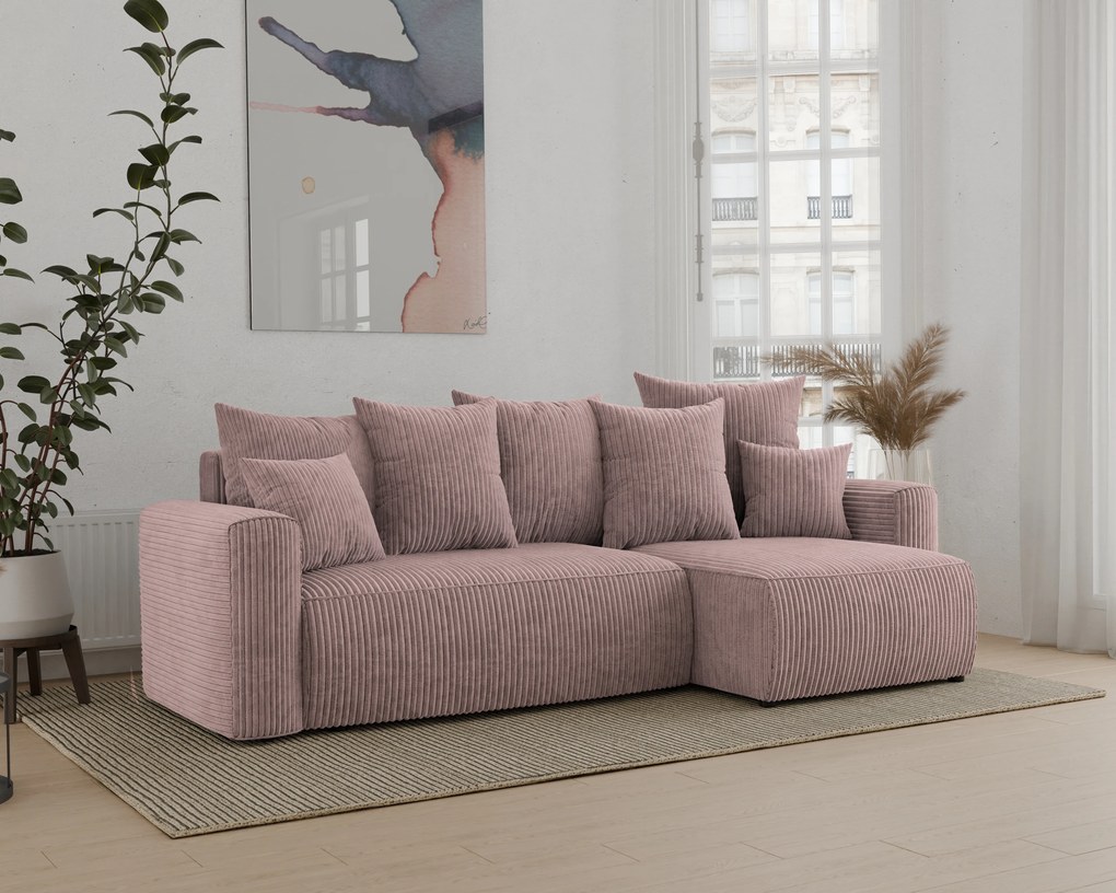 Rohová sedačka Denia (P) (púdrovo ružová). Akcia -20%. Vlastná spoľahlivá doprava až k Vám domov. 1133122