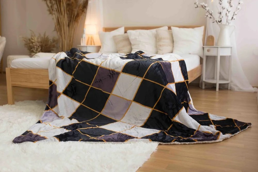 Jerry Fabrics Mikroplyšová deka s baránkom - Šedá / čierna / biela | 150 x 200 cm