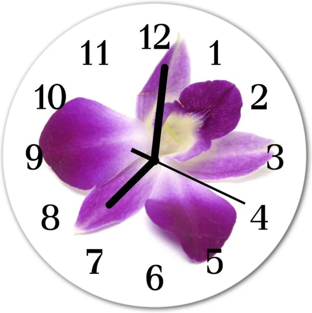 Skleněné hodiny kulaté Orchid květina