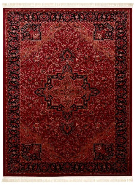 Koberec ORIENT Y307 so strapcami, rám / ornament / klasický, bordový / čierny