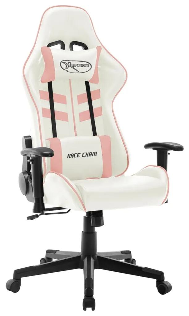 Herná stolička bielo-ružová umelá koža