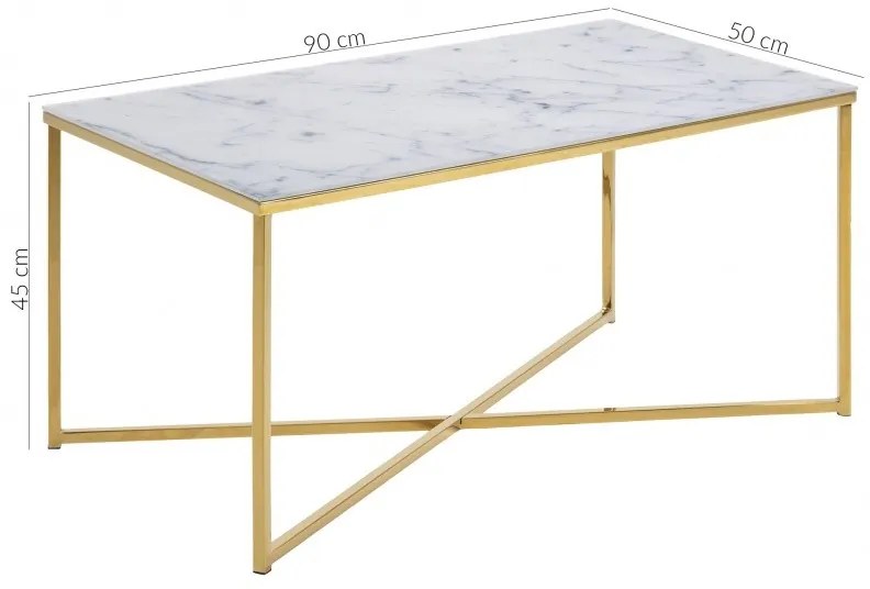 Konferenčný obdĺžnikový stolík Alisma mramor biely/zlatý