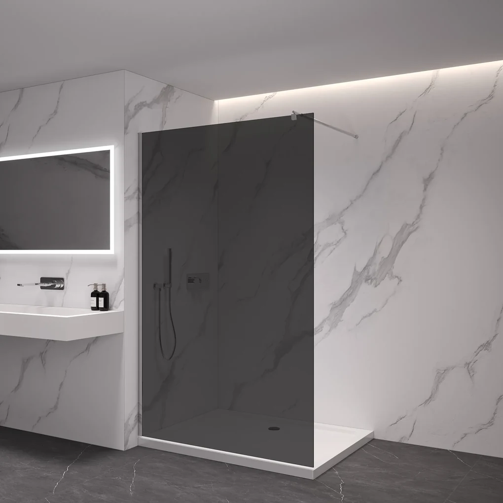 CERANO - Sprchová zástena Walk-in Onyx Ľ/P - guľatá vzpera - chróm, grafitové sklo - 80x200 cm, CER-CER-8050BD218