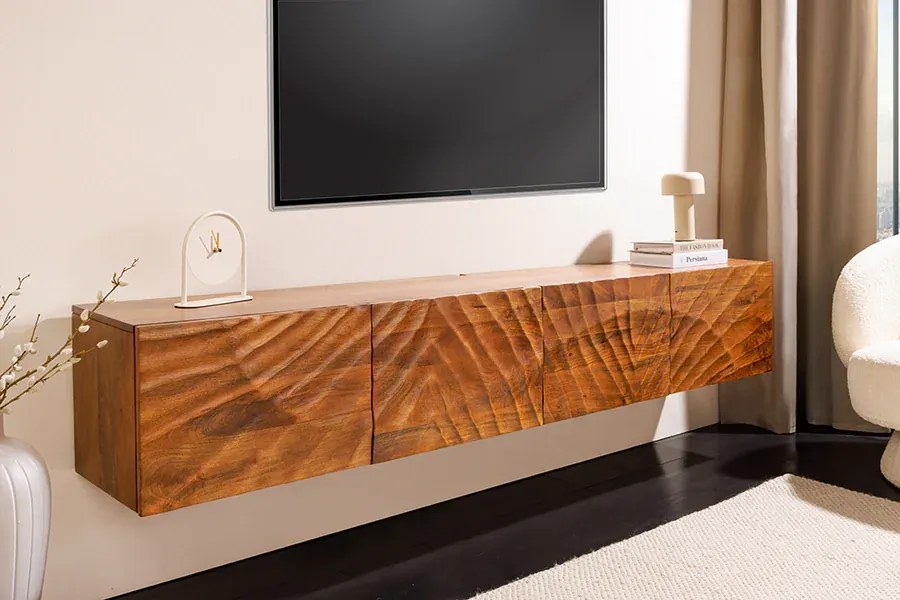 Závesný TV stolík Scorpion 200 cm z mangového dreva