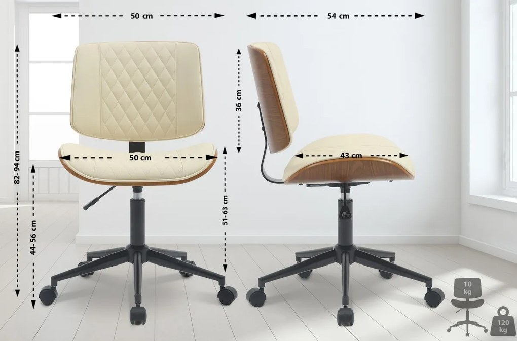 Design-Shop Kancelárska stolička Plover koženka - Orech / Krémová