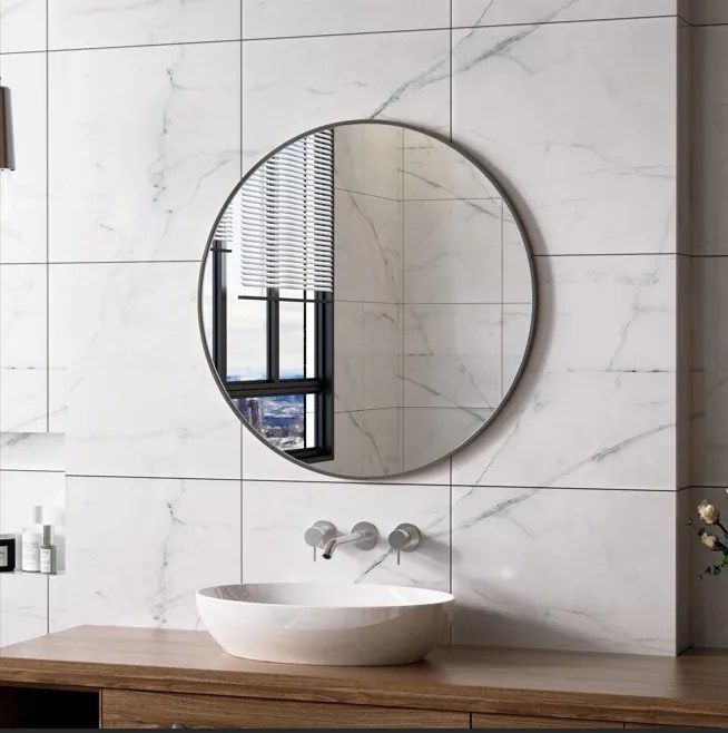 Erga Round, okrúhle zrkadlo 80cm, čierny rám, ERG-V01-ROUND-8080-BK