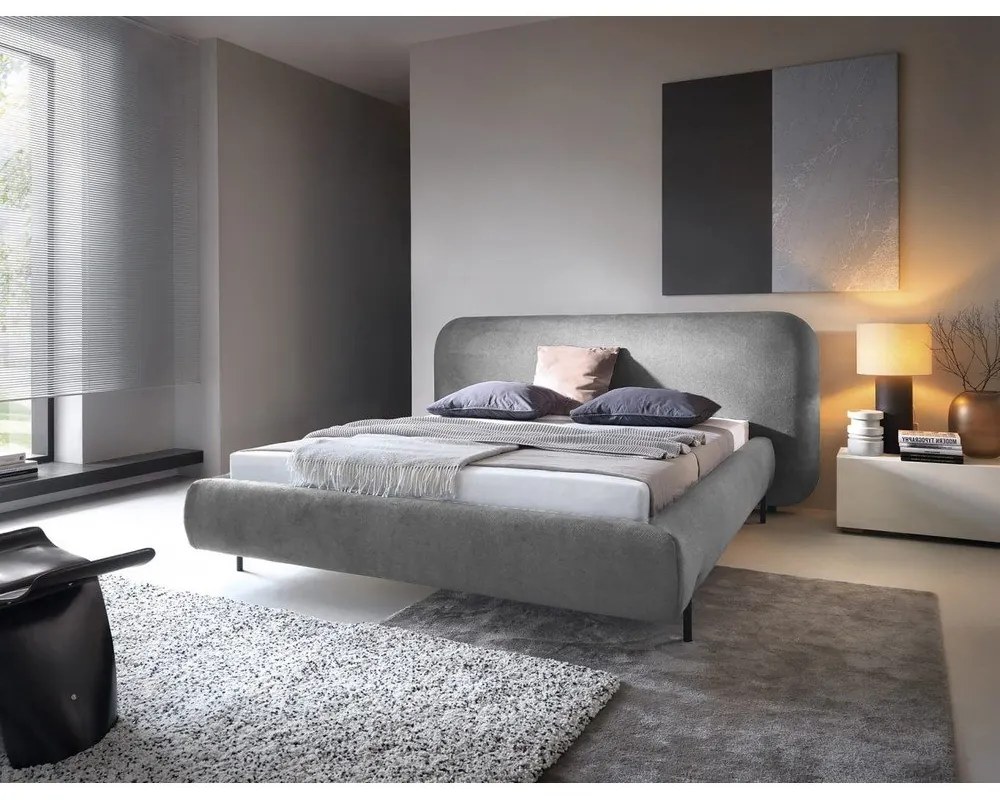 Sivá čalúnená dvojlôžková posteľ s úložným priestorom s roštom 180x200 cm Pointt – ELTAP