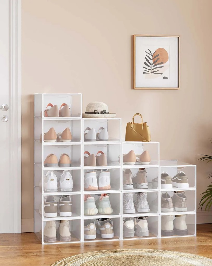 Sada 18 ks plastových boxů na boty Tarny průhledná/bílá