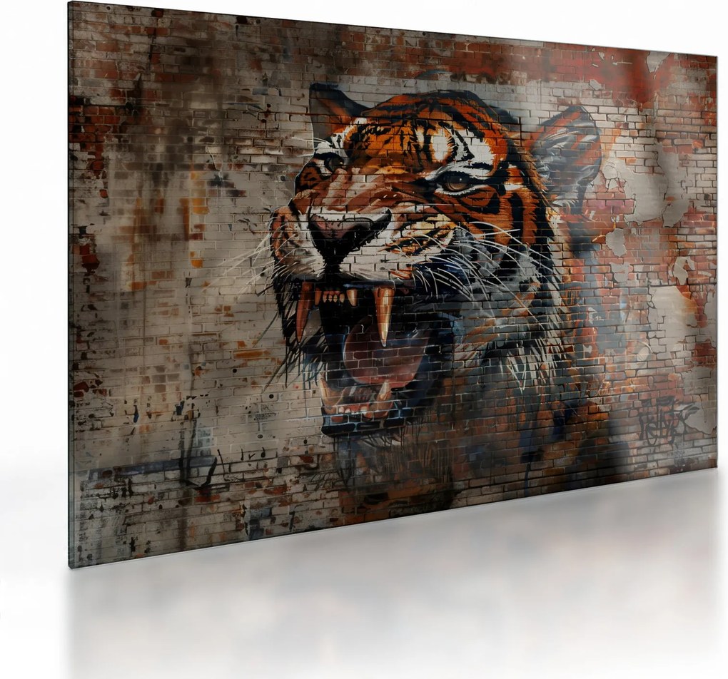 Sklenený obraz - Tiger z tehál (70x50 cm)