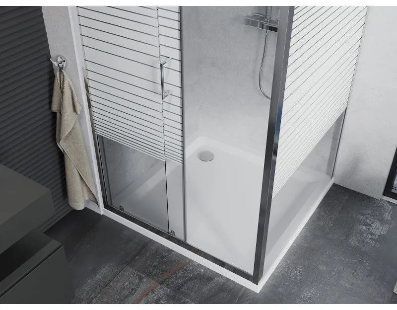 Mexen Apia, sprchový kút s posuvnými dverami 100 (dvere) x 100 (stena) cm, 6mm číre-pásy sklo, chrómový profil + slim sprchová vanička 5cm, 840-100-100-01-20-4010