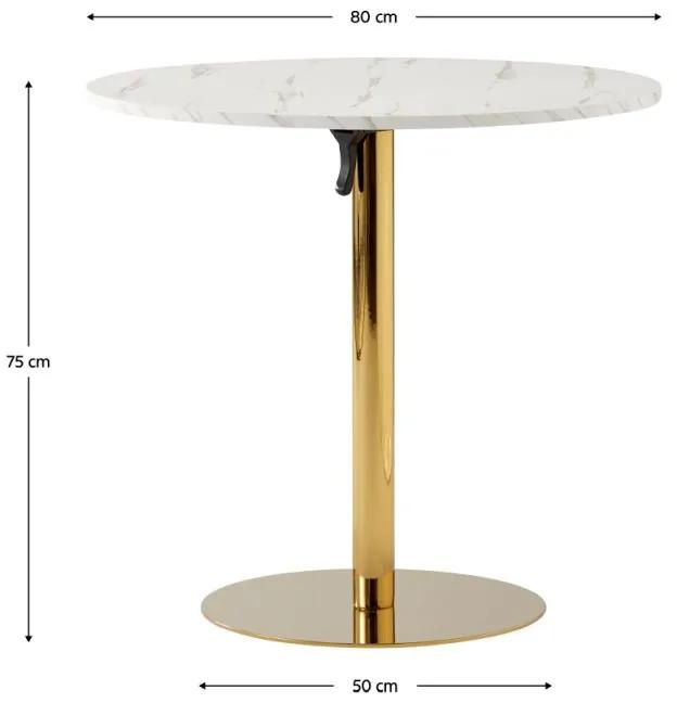 Kondela Jedálenský stôl, svetlý mramor/gold chróm - zlatý, priemer 80 cm, LAMONT