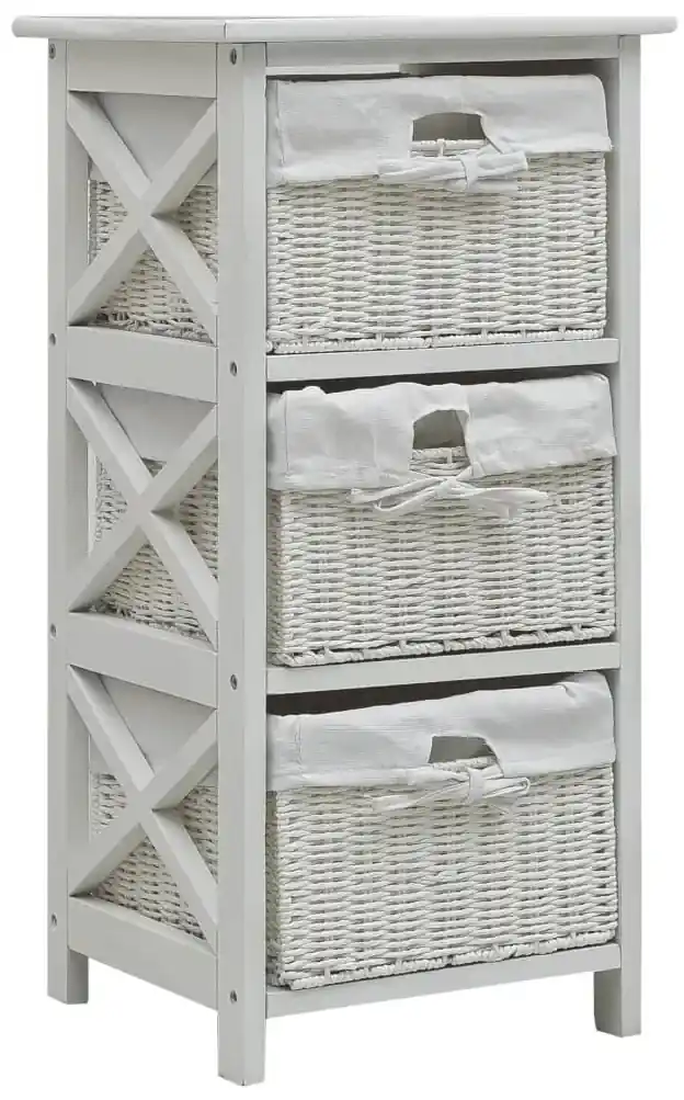 vidaXL Príručná skrinka s 3 košíkmi biela drevená | Biano