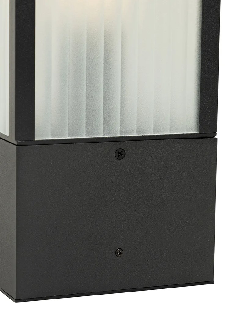 Stojaca vonkajšia lampa čierna s rebrovaným sklom 40 cm IP44 - Charlois
