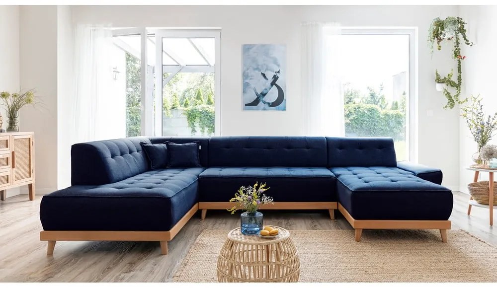 Námorníckymodrá rozkladacia pohovka do "U" Miuform Dazzling Daisy, ľavý roh