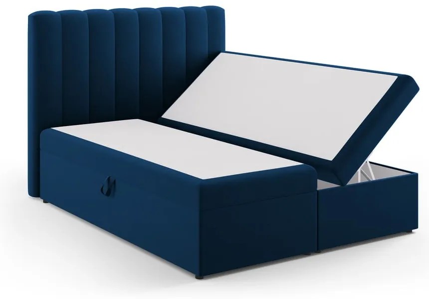 Tmavomodrá boxspring posteľ s úložným priestorom 160x200 cm Gina – Milo Casa