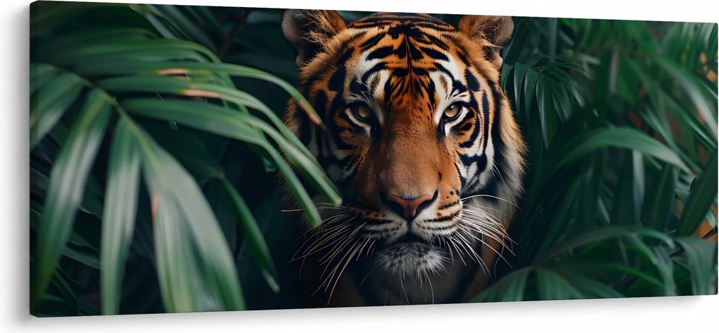 Obraz - Portrét tigra v džungli (120x50 cm)