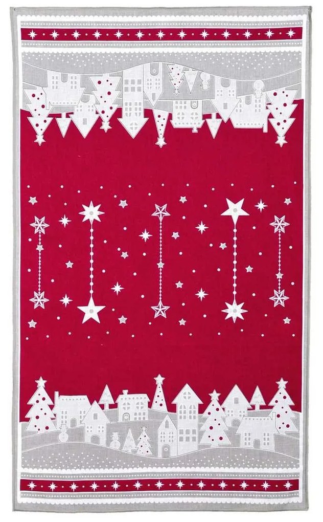 Forbyt Vianočná utierka Zimná dedinka červená, 45 x 70 cm