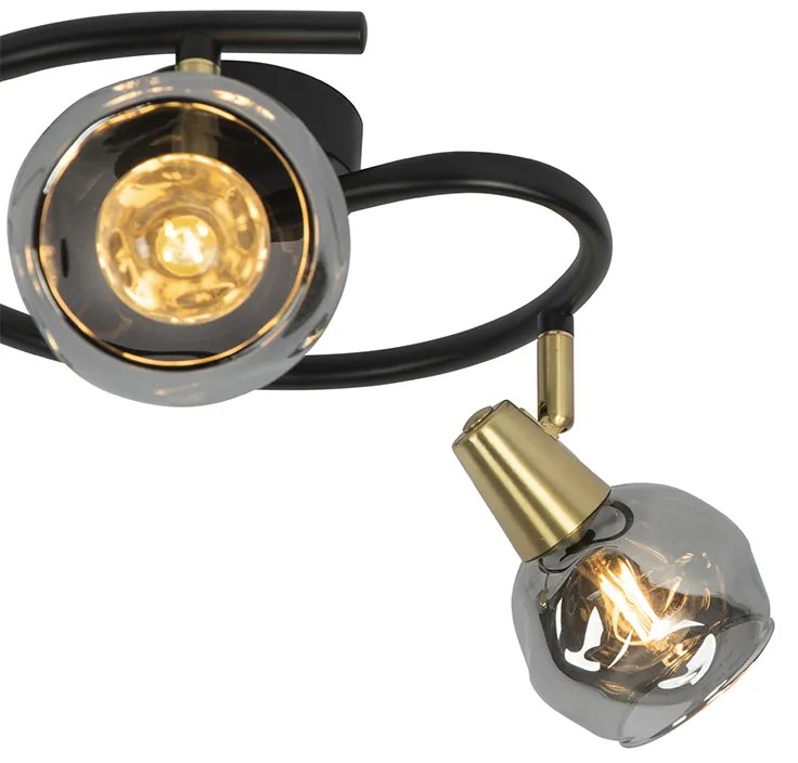Stropná lampa čierna 44,5 cm s dymovým sklom 3-svetlo - Vidro